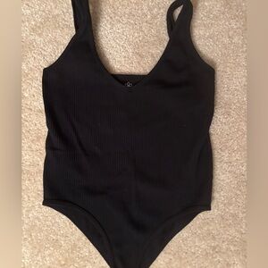 Aura Black Ribbed Bodysuit L